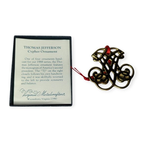 Vintage Williamsburg Virginia Metalcrafters Thomas Jefferson Cypher Ornament - Picture 1 of 7